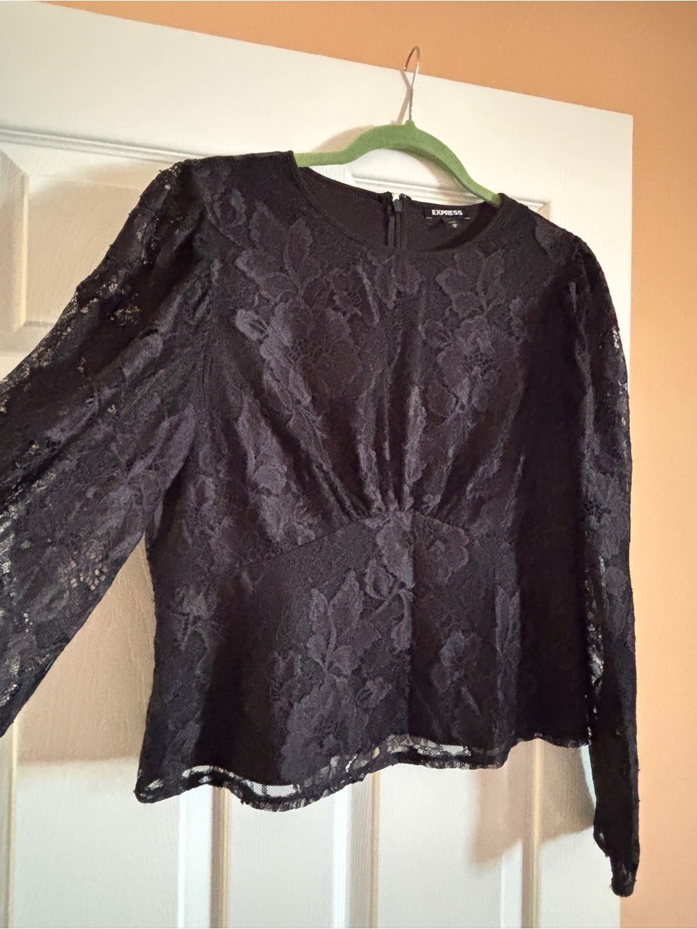 Express Black Lace Long Sleeve Peplum Blouse
